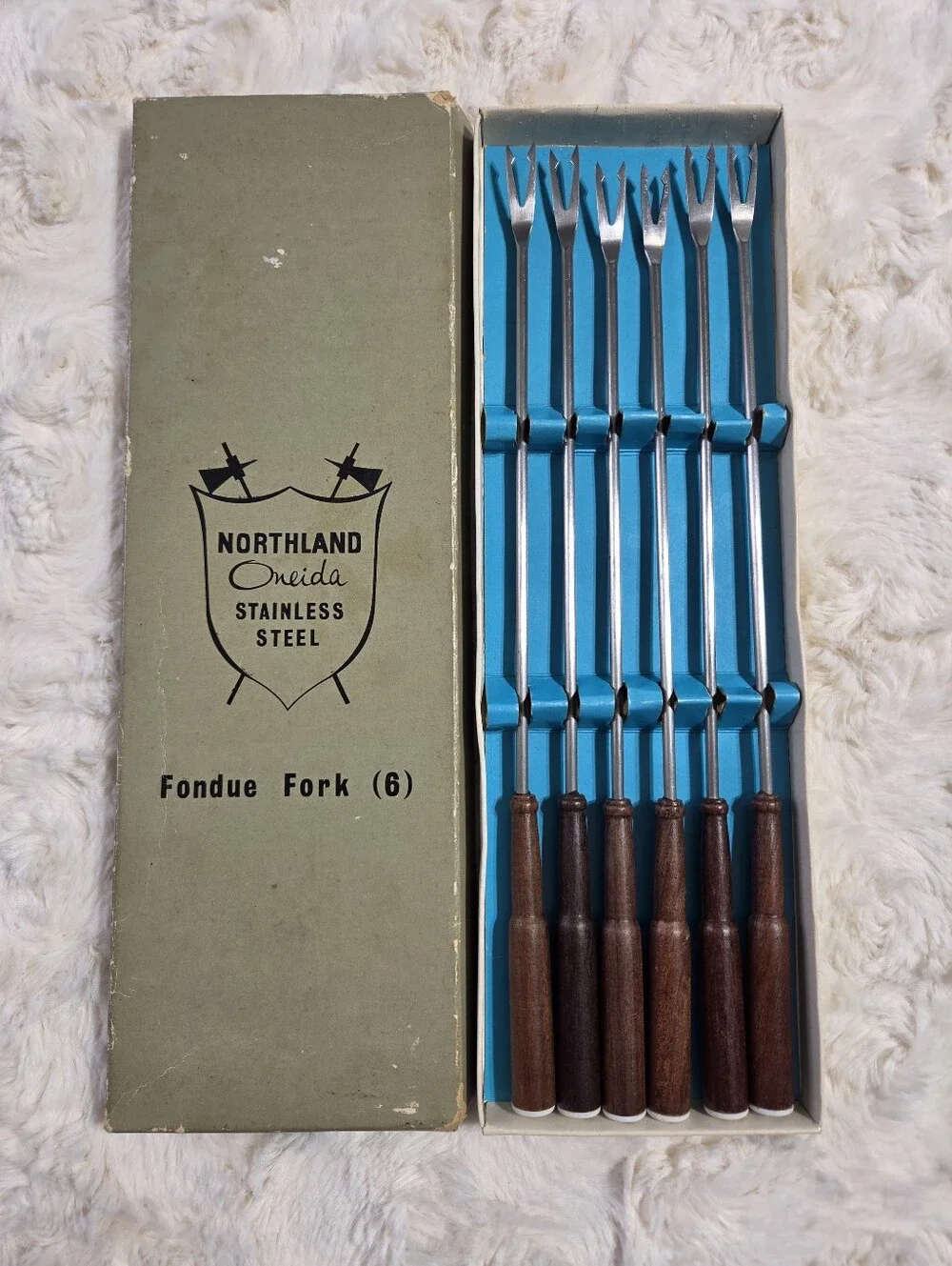 Oneida Northland - Vintage Set Of 6 Stainless Steel Fondue Forks W/ Dice Caps